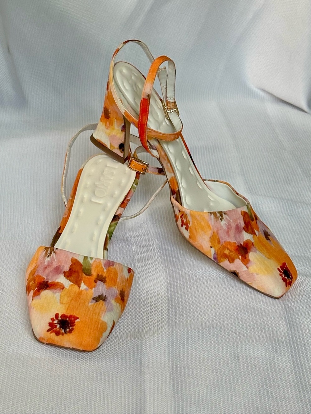 Franco Sarto Floral Orange Slingback Block Heels